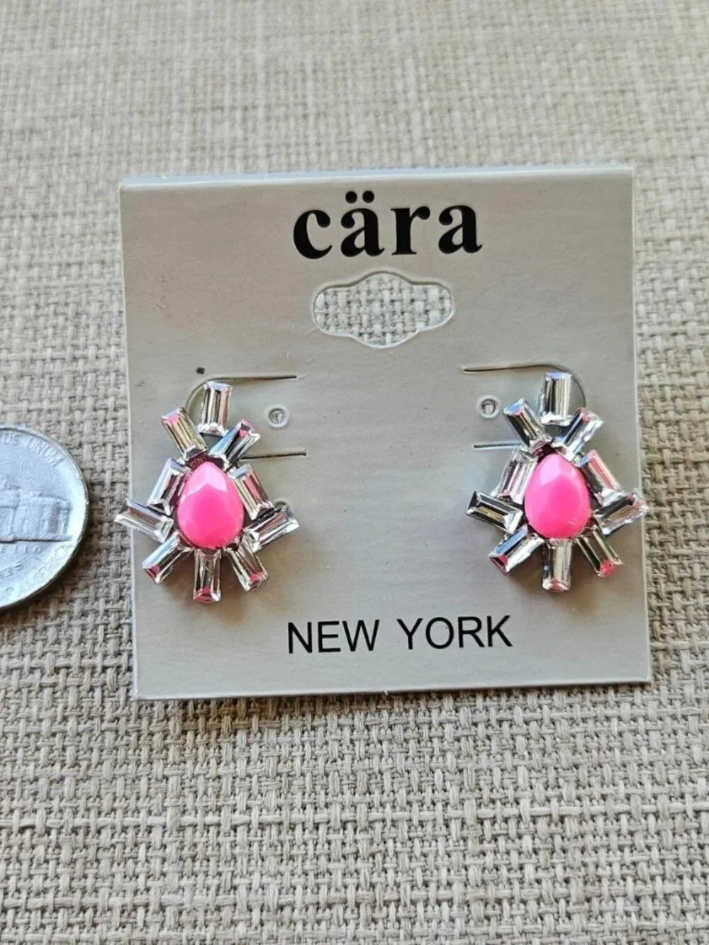 Cara New York Women Earrings Pink Bead Crystals Accent Stud Fashion Jewelry New